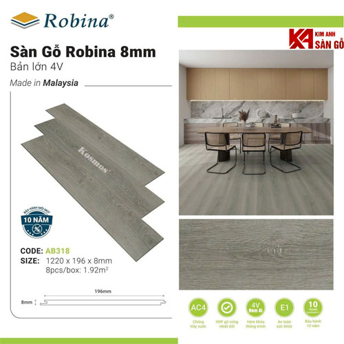Sàn Gỗ Công Nghiệp Robina 8mm AB318